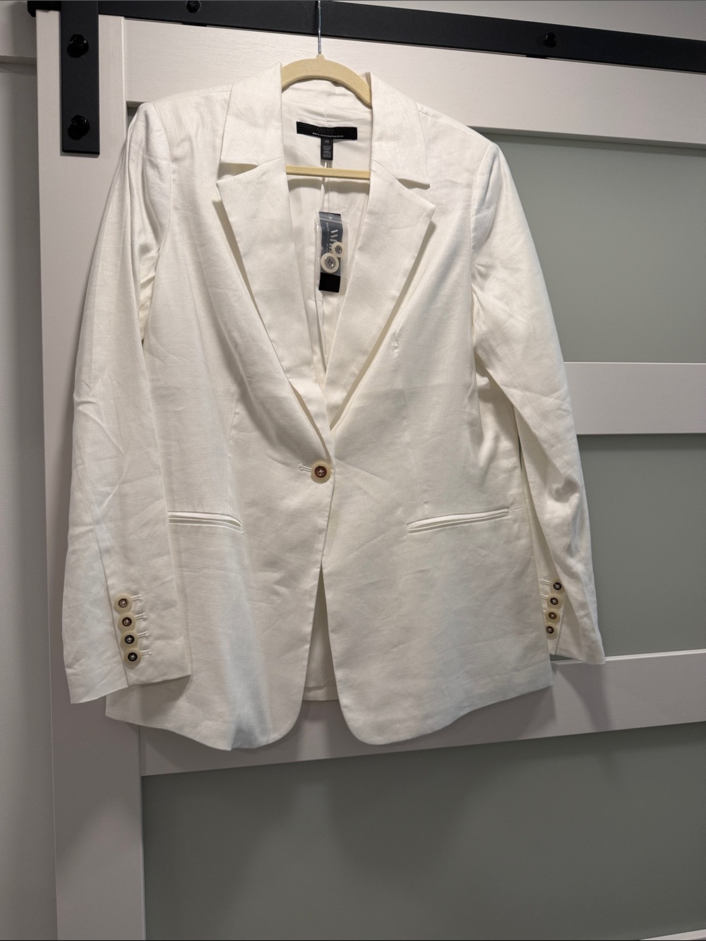 White House Black Market Women's White Linen Single-Button Blazer